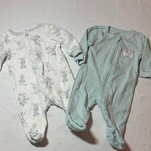 Disney Baby - Pair of One Piece Footie Sleeper - White and Light Blue